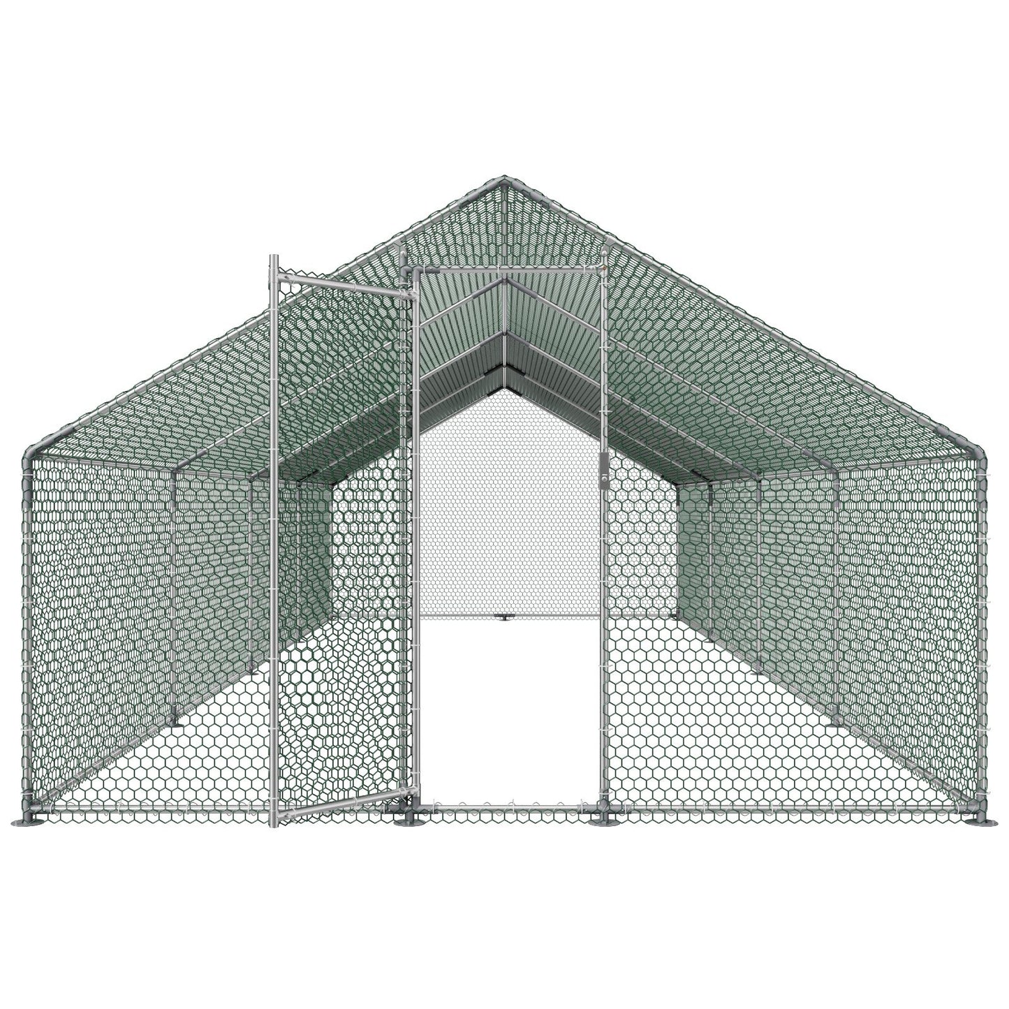 Large Metal Chicken Coop, 3 x 8 x 2 m, Walk-in Chicken Runs with Waterproof Cover, Spire Roof Hen House Enclosure with Lock, Outdoor Duck Rabbit Cage Poultry Pen for Backyard, Farm, Yard Use