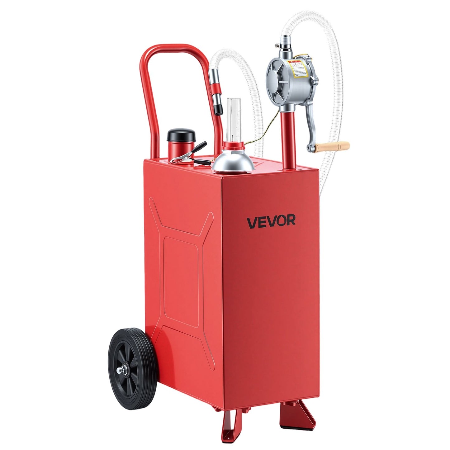 56.8L Fuel Gas Caddy, Carbon Steel, Portable Fuel Transfer Storage Tank with Manual Pump & Rolling Wheels, Gasoline Diesel Can Container, for Cars, Lawn Mowers, ATVs, Boats, Motorcycles, Red