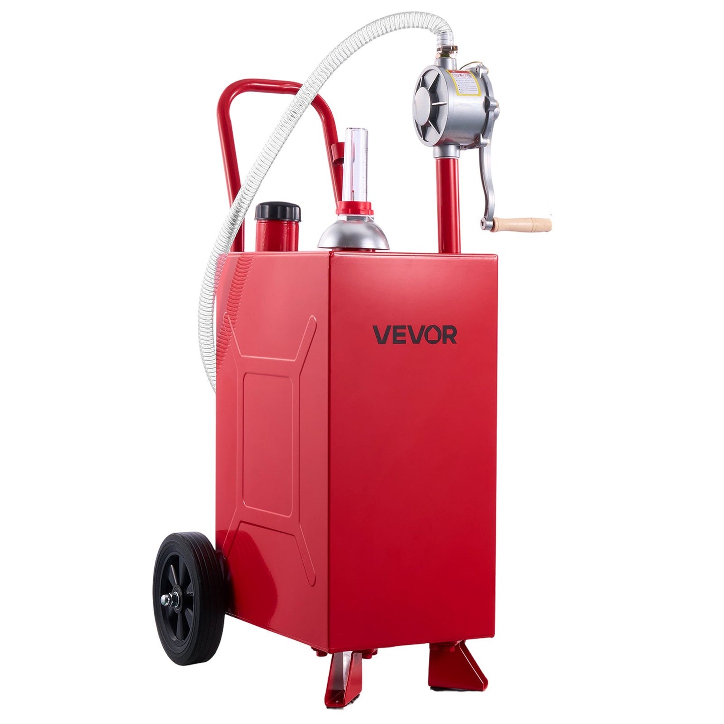 56.8L Fuel Gas Caddy, Carbon Steel, Portable Fuel Transfer Storage Tank with Manual Pump & Rolling Wheels, Gasoline Diesel Can Container, for Cars, Lawn Mowers, ATVs, Boats, Motorcycles, Red