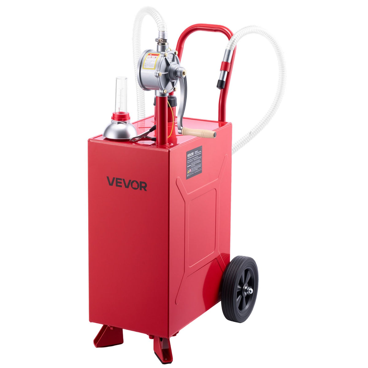 56.8L Fuel Gas Caddy, Carbon Steel, Portable Fuel Transfer Storage Tank with Manual Pump & Rolling Wheels, Gasoline Diesel Can Container, for Cars, Lawn Mowers, ATVs, Boats, Motorcycles, Red