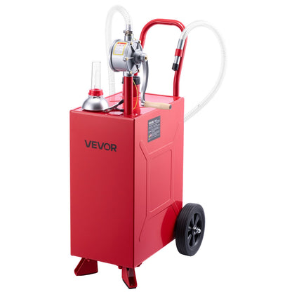 56.8L Fuel Gas Caddy, Carbon Steel, Portable Fuel Transfer Storage Tank with Manual Pump & Rolling Wheels, Gasoline Diesel Can Container, for Cars, Lawn Mowers, ATVs, Boats, Motorcycles, Red