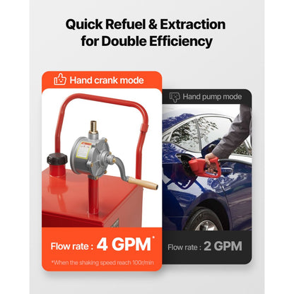 VEVOR 20 Gallon Fuel Caddy Gasoline & Diesel Fuel Tank with Manual Pump Red