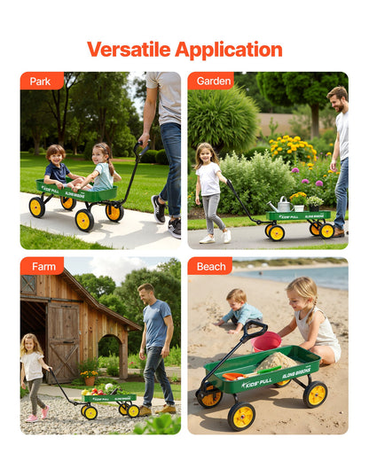 Pull-Along Wagon for Kids, 101 cm Toddler Wagons, Supports up to 80kg, All-Terrain Wagons with Handle, Utility Wagon Cart Birthday Present for Kids Gardening Beach Camping, Green