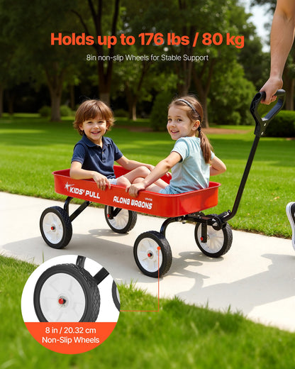 Pull-Along Wagon for Kids, 101 cm Toddler Wagons, Supports up to 80kg, All-Terrain Wagons with Handle, Utility Wagon Cart Birthday Present for Kids Gardening Beach Camping, Red