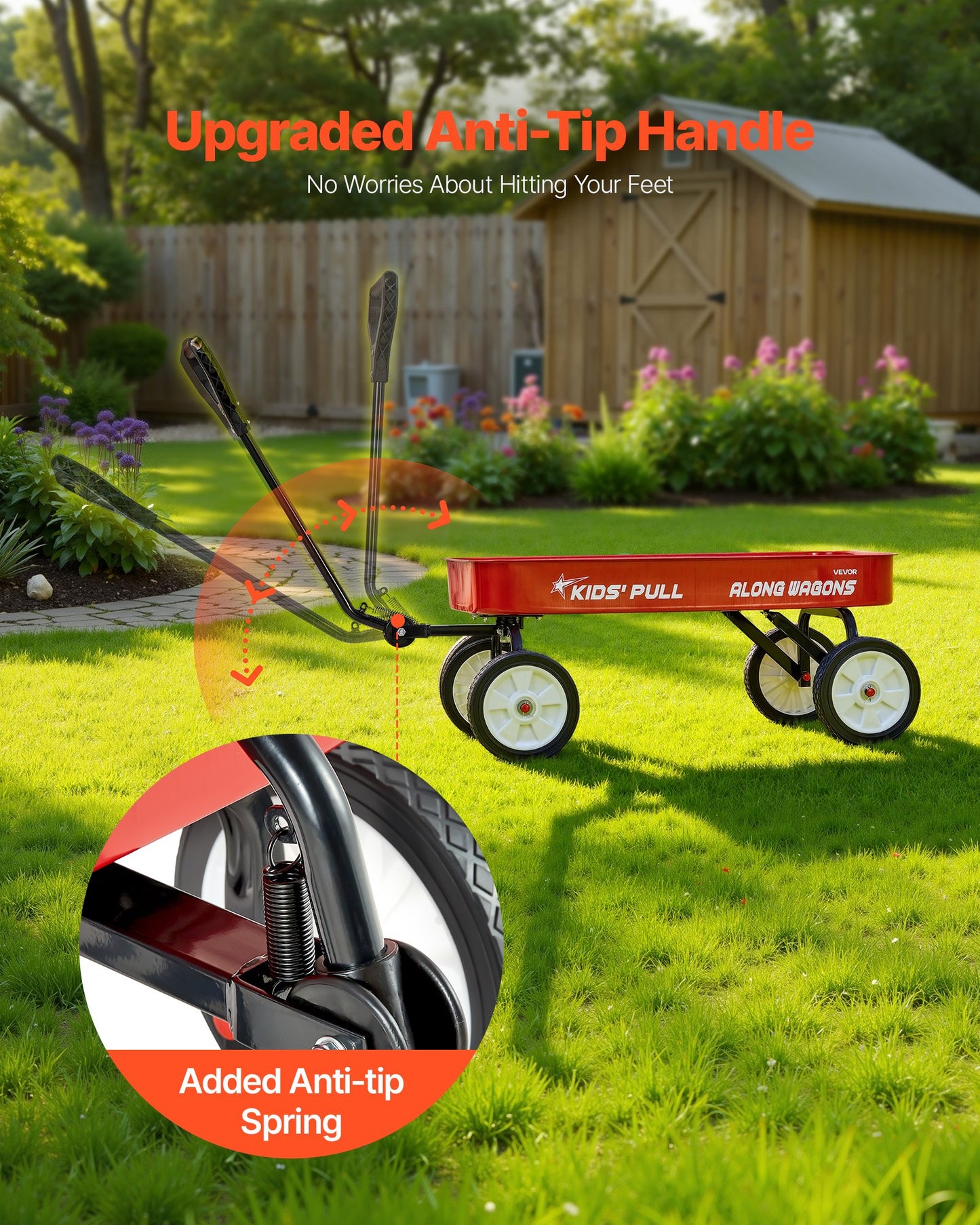 Pull-Along Wagon for Kids, 101 cm Toddler Wagons, Supports up to 80kg, All-Terrain Wagons with Handle, Utility Wagon Cart Birthday Present for Kids Gardening Beach Camping, Red