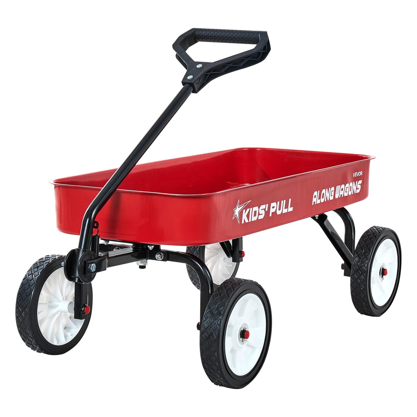 Pull-Along Wagon for Kids, 101 cm Toddler Wagons, Supports up to 80kg, All-Terrain Wagons with Handle, Utility Wagon Cart Birthday Present for Kids Gardening Beach Camping, Red