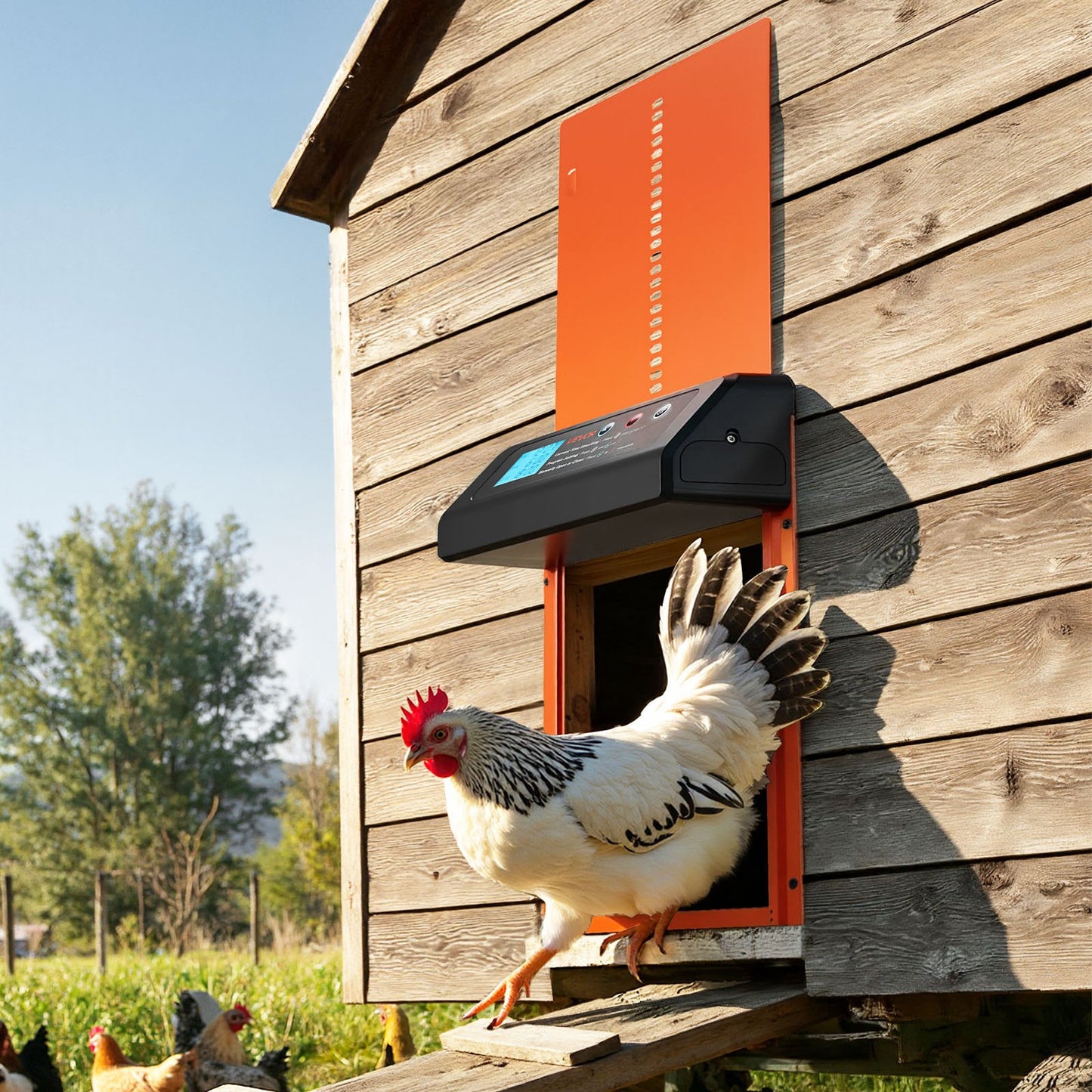 Automatic Chicken Coop Door, Battery Powered Chicken Coop Door with Timer & Manual Setting, Anti-Pinch Security, Durable Aluminum Alloy, Chick Run Gate Opener with Waterproof Sealing, Orange