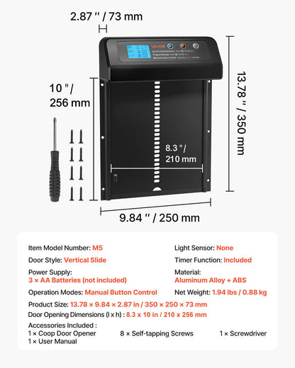 Automatic Chicken Coop Door, Battery Powered Chicken Coop Door with Timer & Manual Setting, Anti-Pinch Security, Durable Aluminum Alloy, Auto Chick Run Gate Opener with Waterproof Sealing, Black