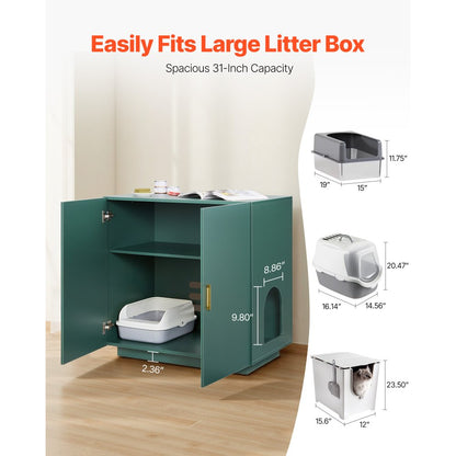Cat Litter Box Enclosure, 80 cm Hidden Litter Box Cabinet, Wooden Indoor Cat Washroom with Ventilated Holes, Double-Door