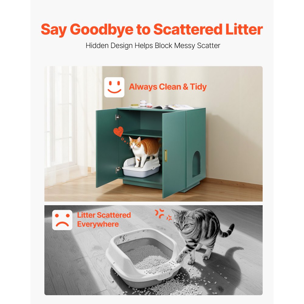 Cat Litter Box Enclosure, 80 cm Hidden Litter Box Cabinet, Wooden Indoor Cat Washroom with Ventilated Holes, Double-Door