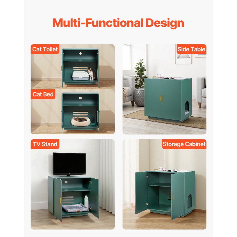 Cat Litter Box Enclosure, 80 cm Hidden Litter Box Cabinet, Wooden Indoor Cat Washroom with Ventilated Holes, Double-Door