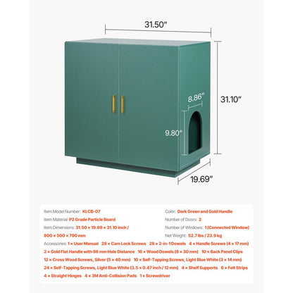 Cat Litter Box Enclosure, 80 cm Hidden Litter Box Cabinet, Wooden Indoor Cat Washroom with Ventilated Holes, Double-Door