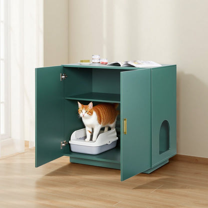 Cat Litter Box Enclosure, 80 cm Hidden Litter Box Cabinet, Wooden Indoor Cat Washroom with Ventilated Holes, Double-Door