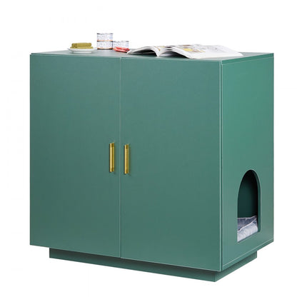 Cat Litter Box Enclosure, 80 cm Hidden Litter Box Cabinet, Wooden Indoor Cat Washroom with Ventilated Holes, Double-Door