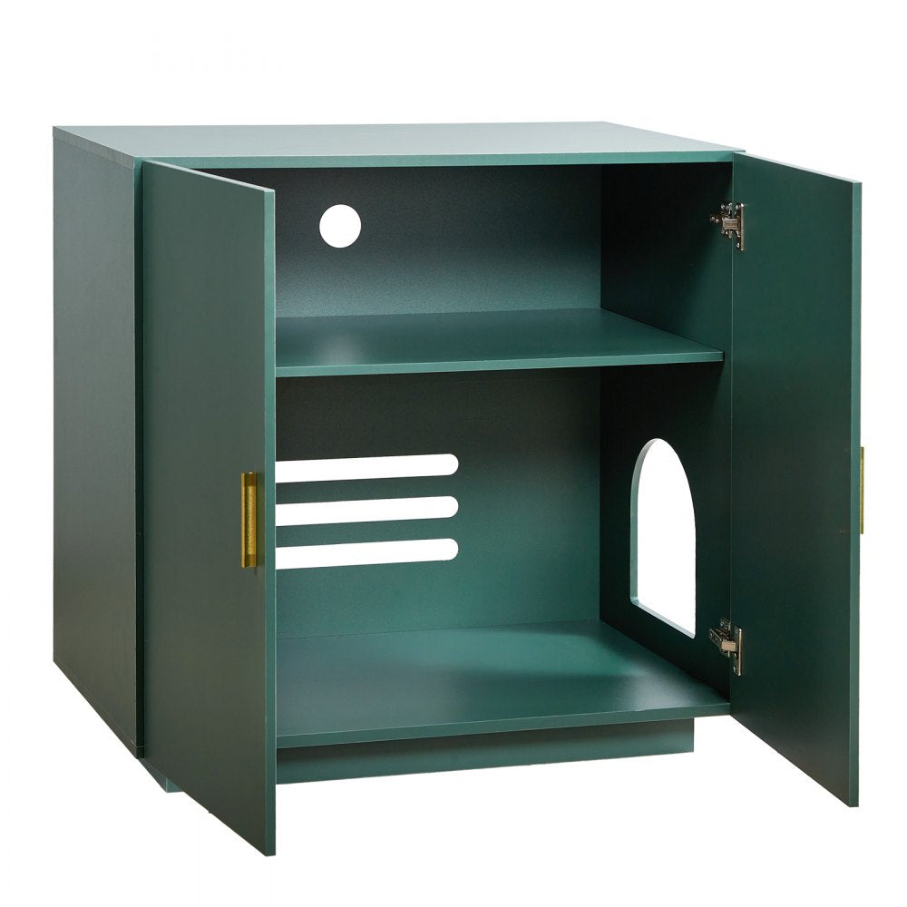 Cat Litter Box Enclosure, 80 cm Hidden Litter Box Cabinet, Wooden Indoor Cat Washroom with Ventilated Holes, Double-Door