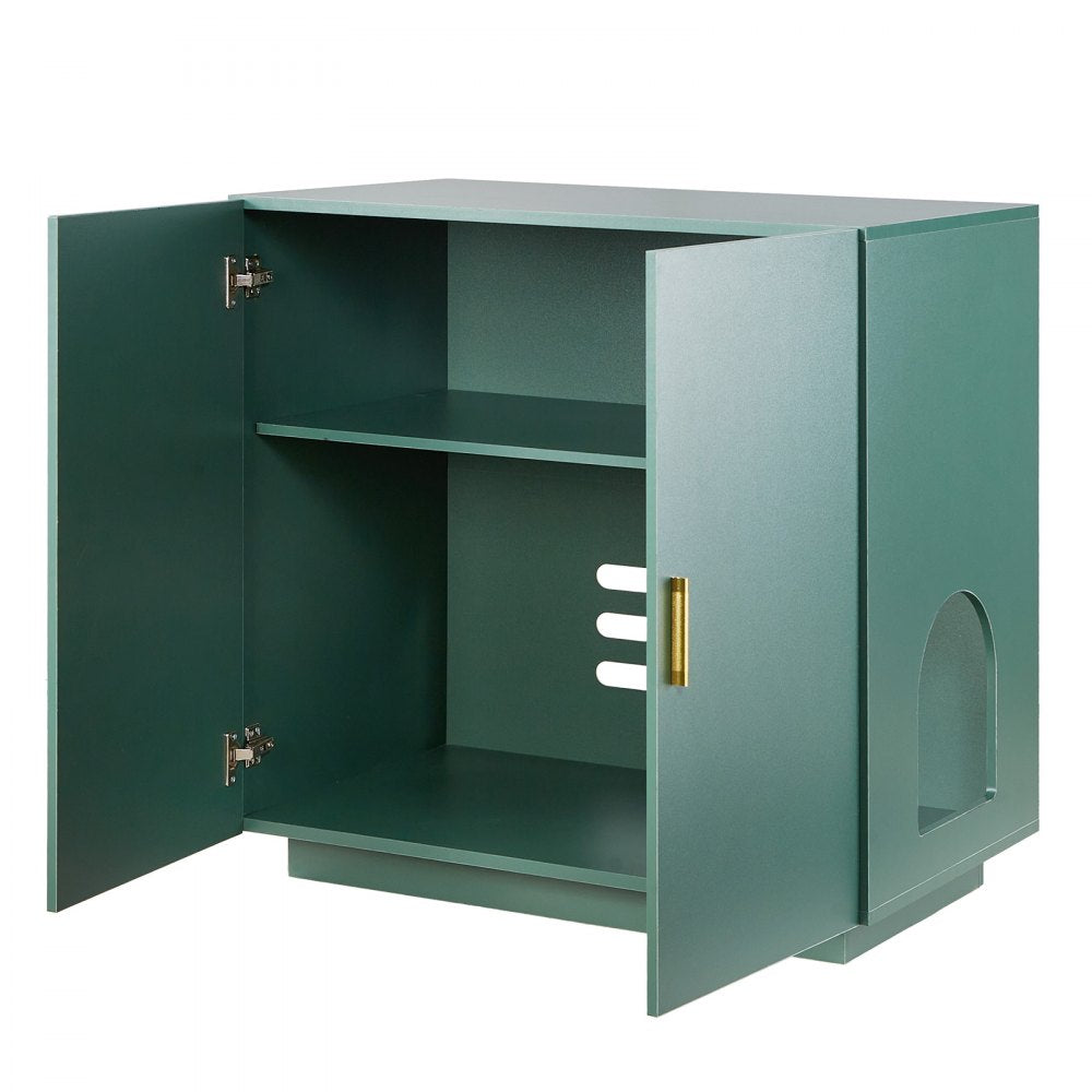 Cat Litter Box Enclosure, 80 cm Hidden Litter Box Cabinet, Wooden Indoor Cat Washroom with Ventilated Holes, Double-Door