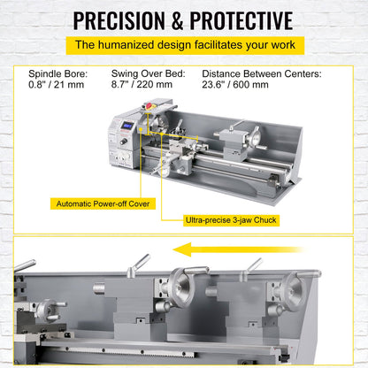 VEVOR Mini Metal Lathe Bench Top 220x600 1100W for Turning Brushless Motor Metal