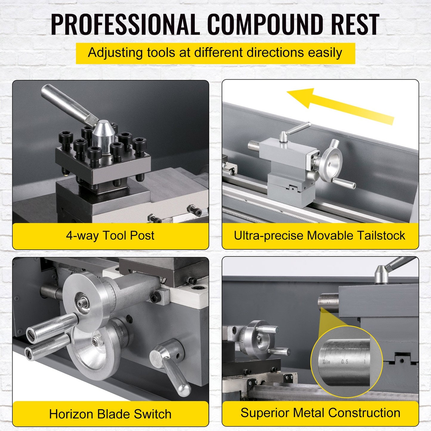 VEVOR Mini Metal Lathe Bench Top 220x600 1100W for Turning Brushless Motor Metal