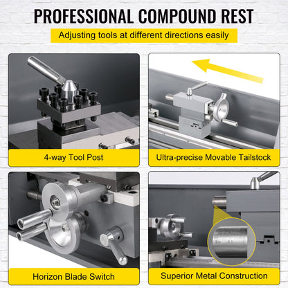 VEVOR Mini Metal Lathe Bench Top 220x600 1100W for Turning Brushless Motor Metal