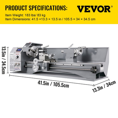 Compact Bench Metal Lathe 0.22x0.6m with 1100W Brushless Motor, Variable Speed