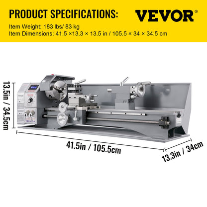 VEVOR Mini Metal Lathe Bench Top 220x600 1100W for Turning Brushless Motor Metal