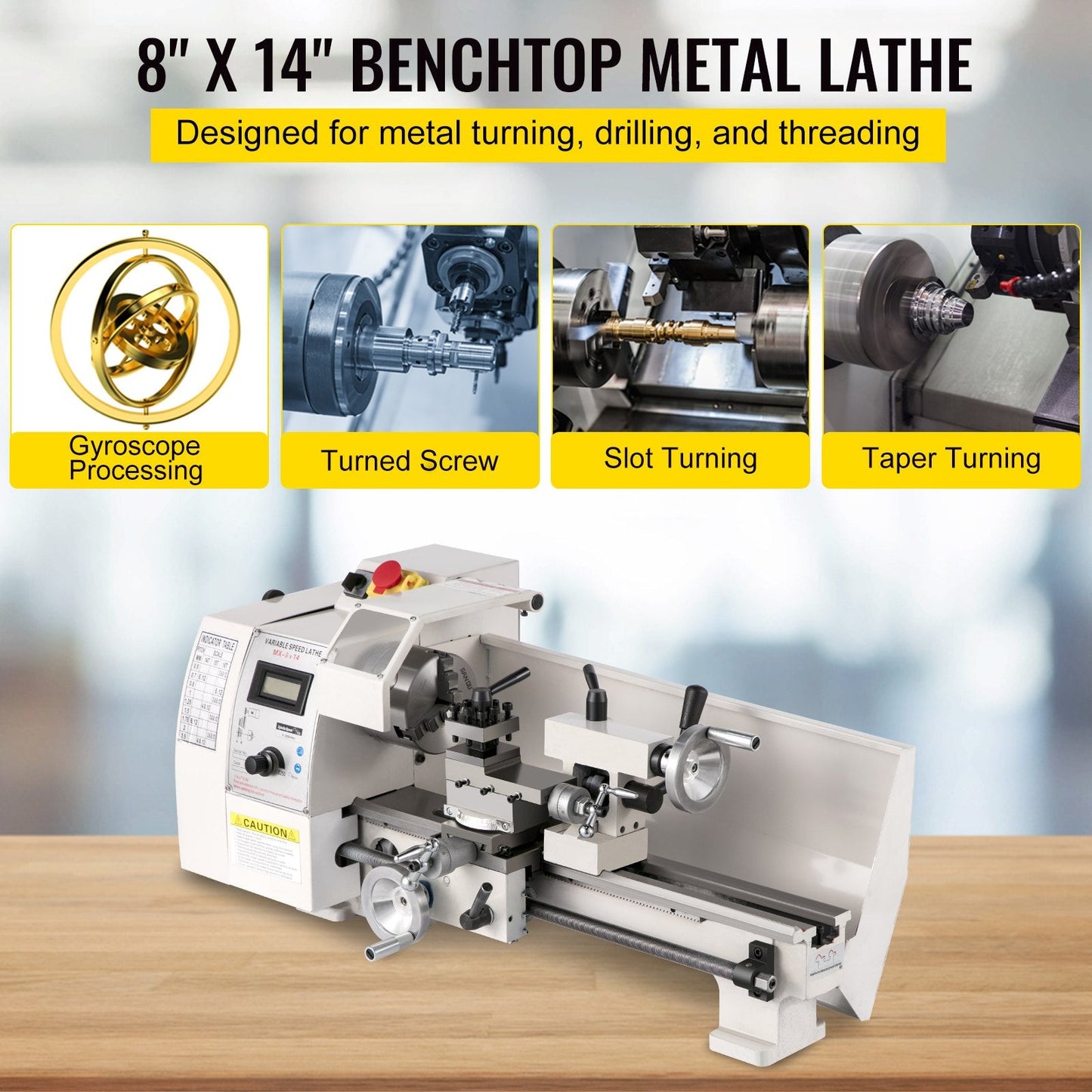 Mini Metal Lathe 0.2x0.35m, 2250 RPM Variable Speed, Precision Machine 650W