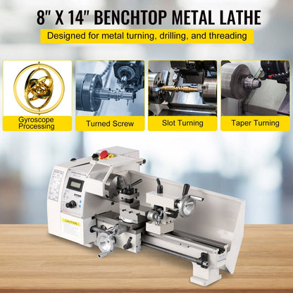 Mini Metal Lathe 0.2x0.35m, 2250 RPM Variable Speed, Precision Machine 650W