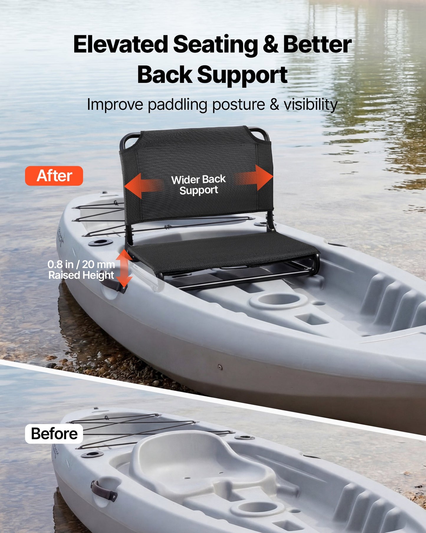 Kayak Seat, Folding Kayak Seat with Comfortable Back Support, Aluminum Alloy Frame & 600D Oxford Fabric, Easy Assembly for Paddling, Fishing and Recreational Kayaking