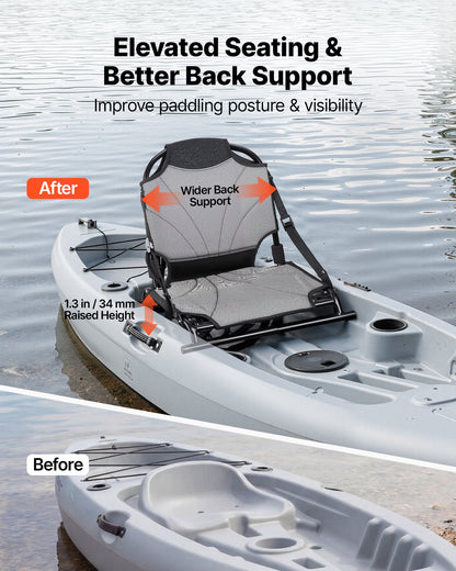 Kayak Seat, 1 Pack 34 mm Raised Height, Universal Foldable Canoe Seat with Adjustable Back Support, Adjustable Straps, and Aluminum Alloy Frame for Sit-on-Top/Fishing/Inflatable Kayaks & Canoes