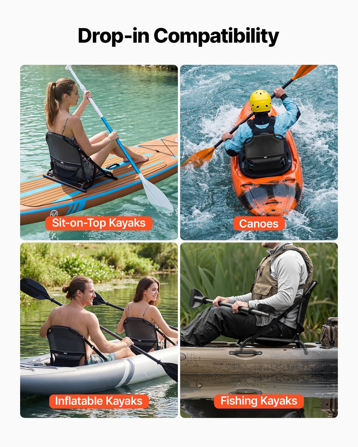 Kayak Seat, 1 Pack 34 mm Raised Height, Universal Foldable Canoe Seat with Adjustable Back Support, Adjustable Straps, and Aluminum Alloy Frame for Sit-on-Top/Fishing/Inflatable Kayaks & Canoes