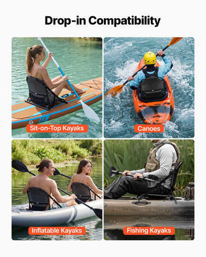 Kayak Seat, 1 Pack 34 mm Raised Height, Universal Foldable Canoe Seat with Adjustable Back Support, Adjustable Straps, and Aluminum Alloy Frame for Sit-on-Top/Fishing/Inflatable Kayaks & Canoes