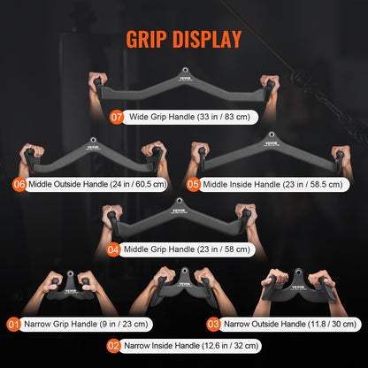LAT Pulldown Attachments, Cable Machine Rowing T-bar V-bar 7 Set, Tricep Pull Down Bar, Back Strength Training Rubber Coated Handle Grip, Bicep Curl Tricep Lat Pulldown Bar for Home Gym Fitness
