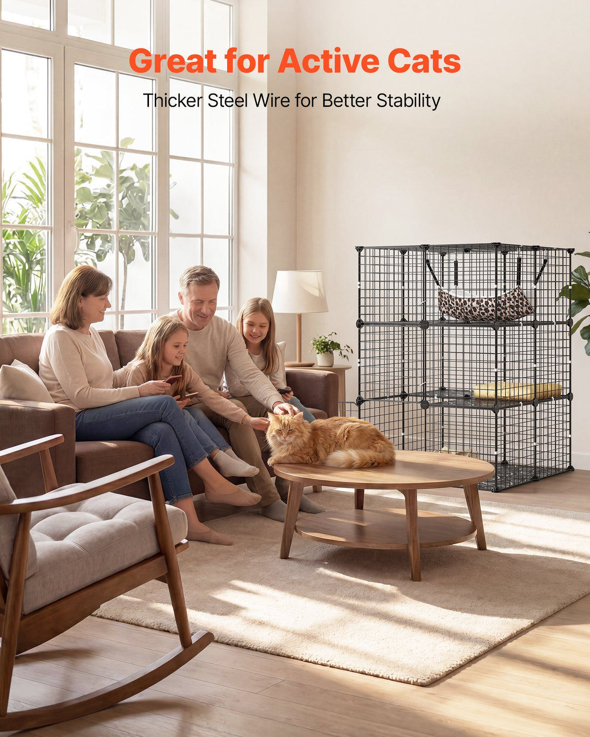 Cat Cage 3-Tier 71.1 x 71.1 x 104.1 cm DIY Cat Playpen with Hammock, Indoor Enclosure Detachable Metal Wire Kennel Crate, Large Exercise Place Ideal for 1-2 Cats, Kittens & Small Animals, Black