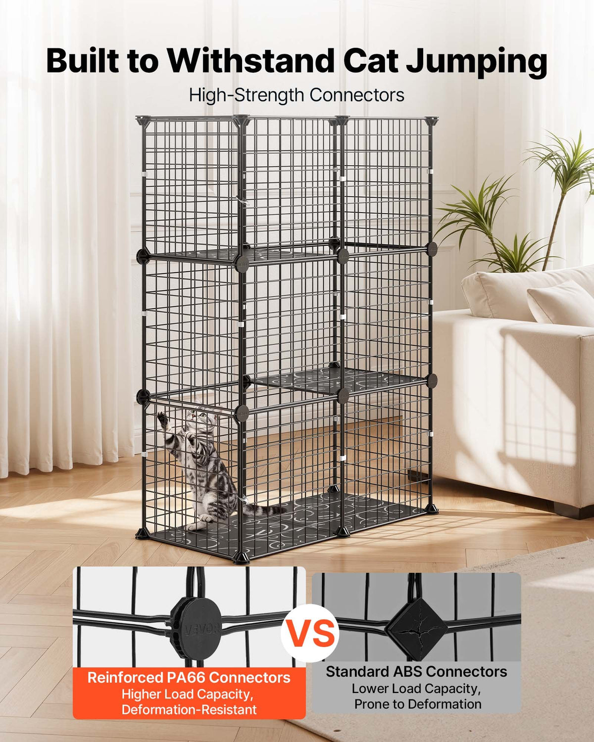 Cat Cage 3-Tier 71.1x35.5x104.1 cm DIY Cat Playpen Indoor Enclosure, Detachable Metal Wire Kennel Crate, Large Exercise Place Ideal for 1-2 Cats, Kittens, Rabbits, Ferrets & Small Animals, Black