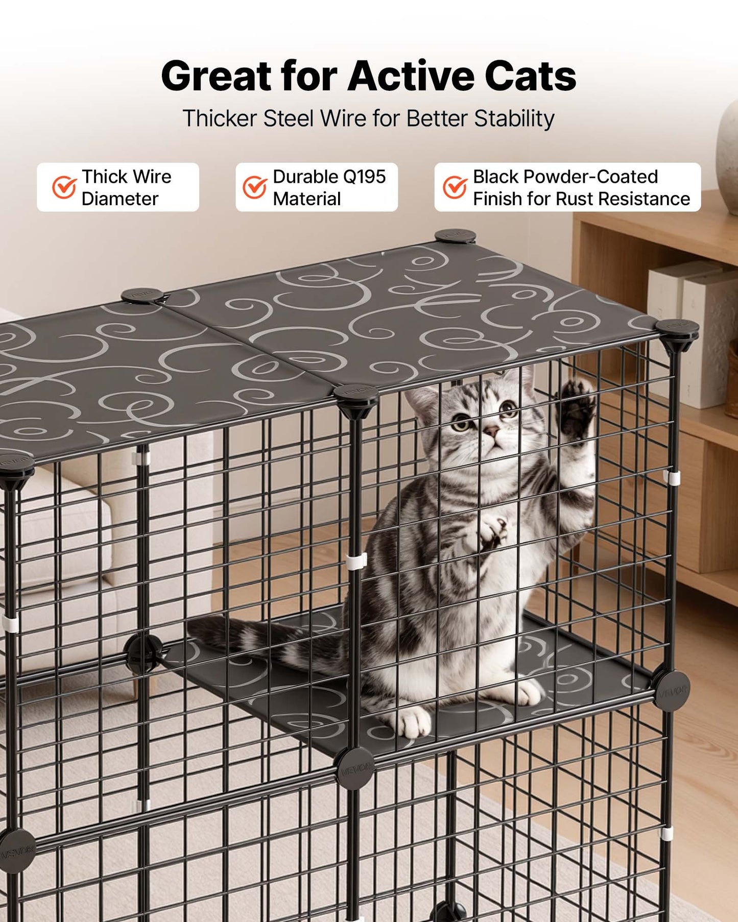 Cat Cage 3-Tier 71.1x35.5x104.1 cm DIY Cat Playpen Indoor Enclosure, Detachable Metal Wire Kennel Crate, Large Exercise Place Ideal for 1-2 Cats, Kittens, Rabbits, Ferrets & Small Animals, Black