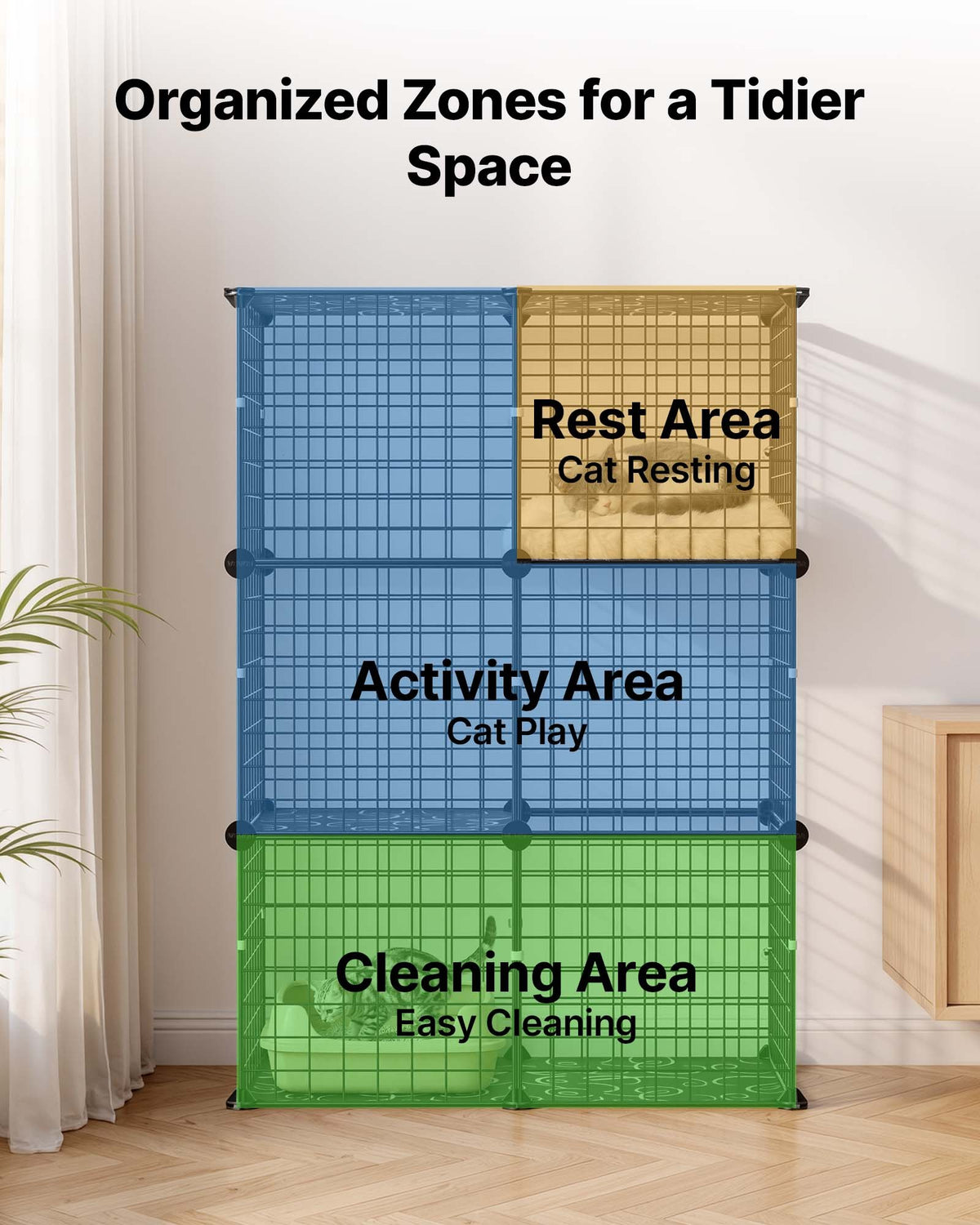 Cat Cage 3-Tier 71.1x35.5x104.1 cm DIY Cat Playpen Indoor Enclosure, Detachable Metal Wire Kennel Crate, Large Exercise Place Ideal for 1-2 Cats, Kittens, Rabbits, Ferrets & Small Animals, Black