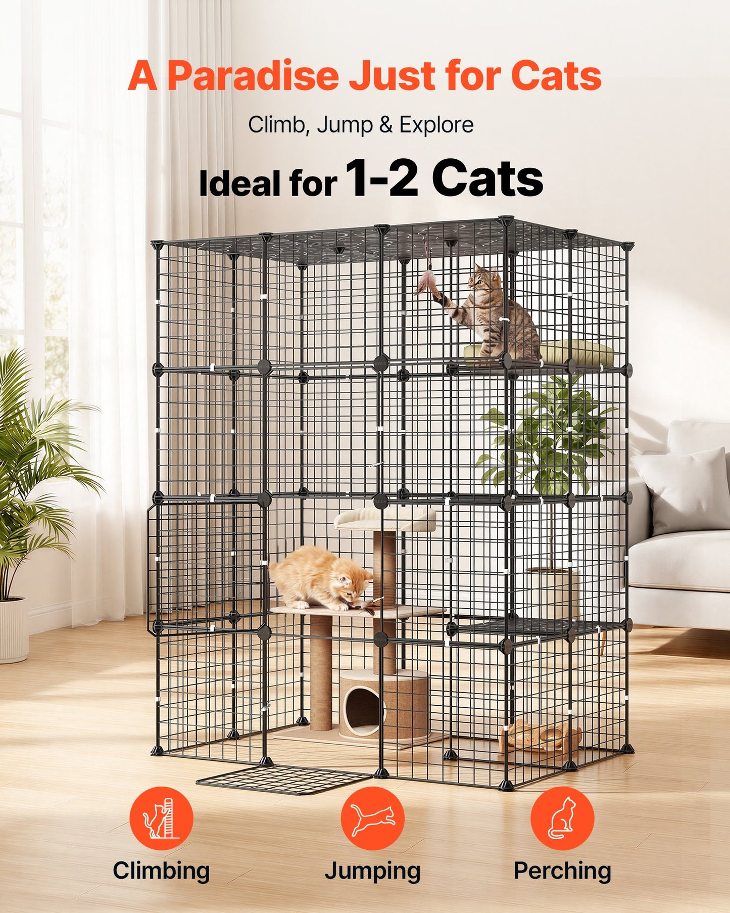 Cat Cage 4-Tier 104.1x71.1x139.7 cm DIY Cat Playpen Indoor Enclosure, Detachable Metal Wire Kennel Crate with 4 Doors, Large Exercise Place Ideal for 1-2 Cats, Kittens and Small Animals, Black
