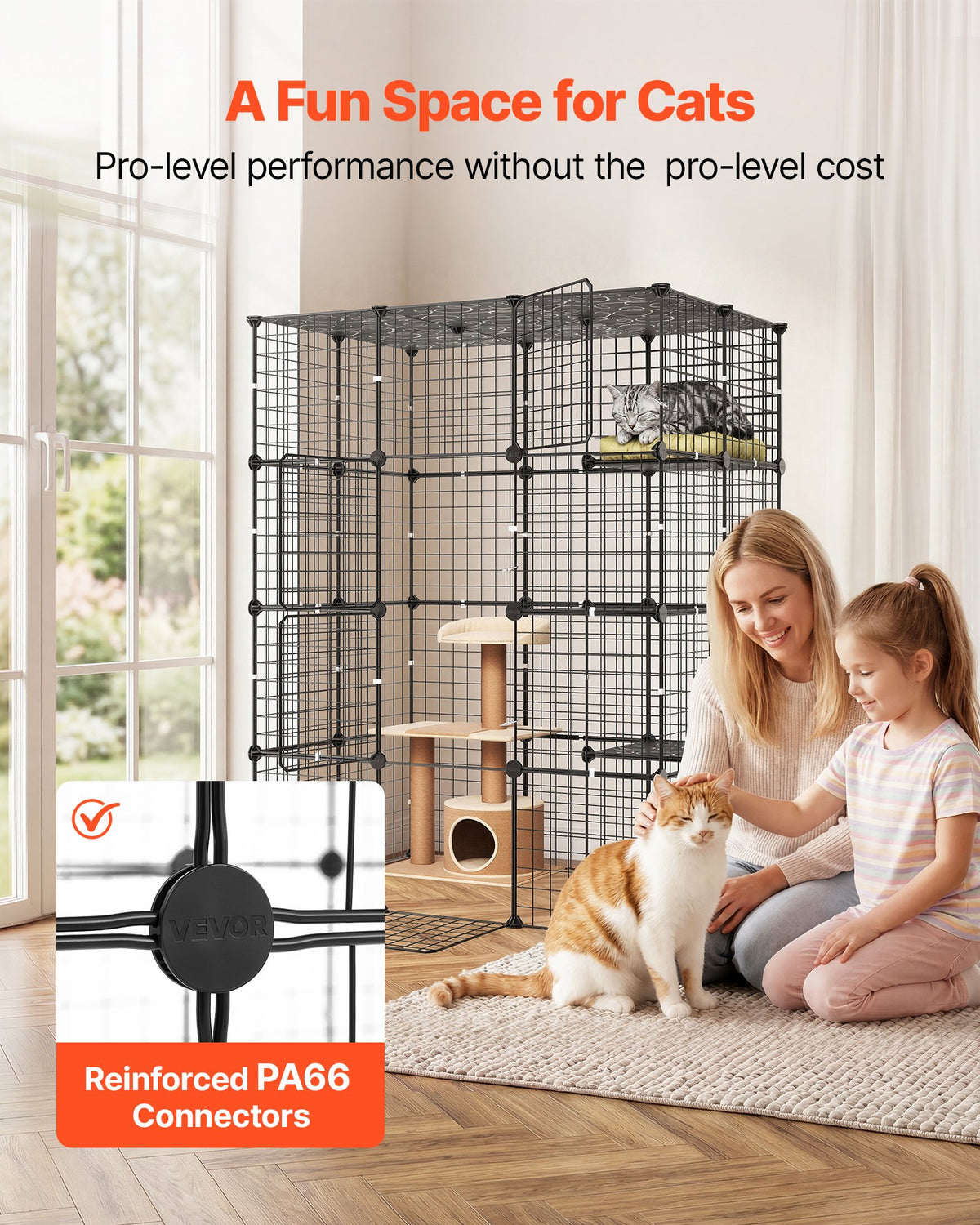 Cat Cage 4-Tier 104.1x71.1x139.7 cm DIY Cat Playpen Indoor Enclosure, Detachable Metal Wire Kennel Crate with 4 Doors, Large Exercise Place Ideal for 1-2 Cats, Kittens and Small Animals, Black