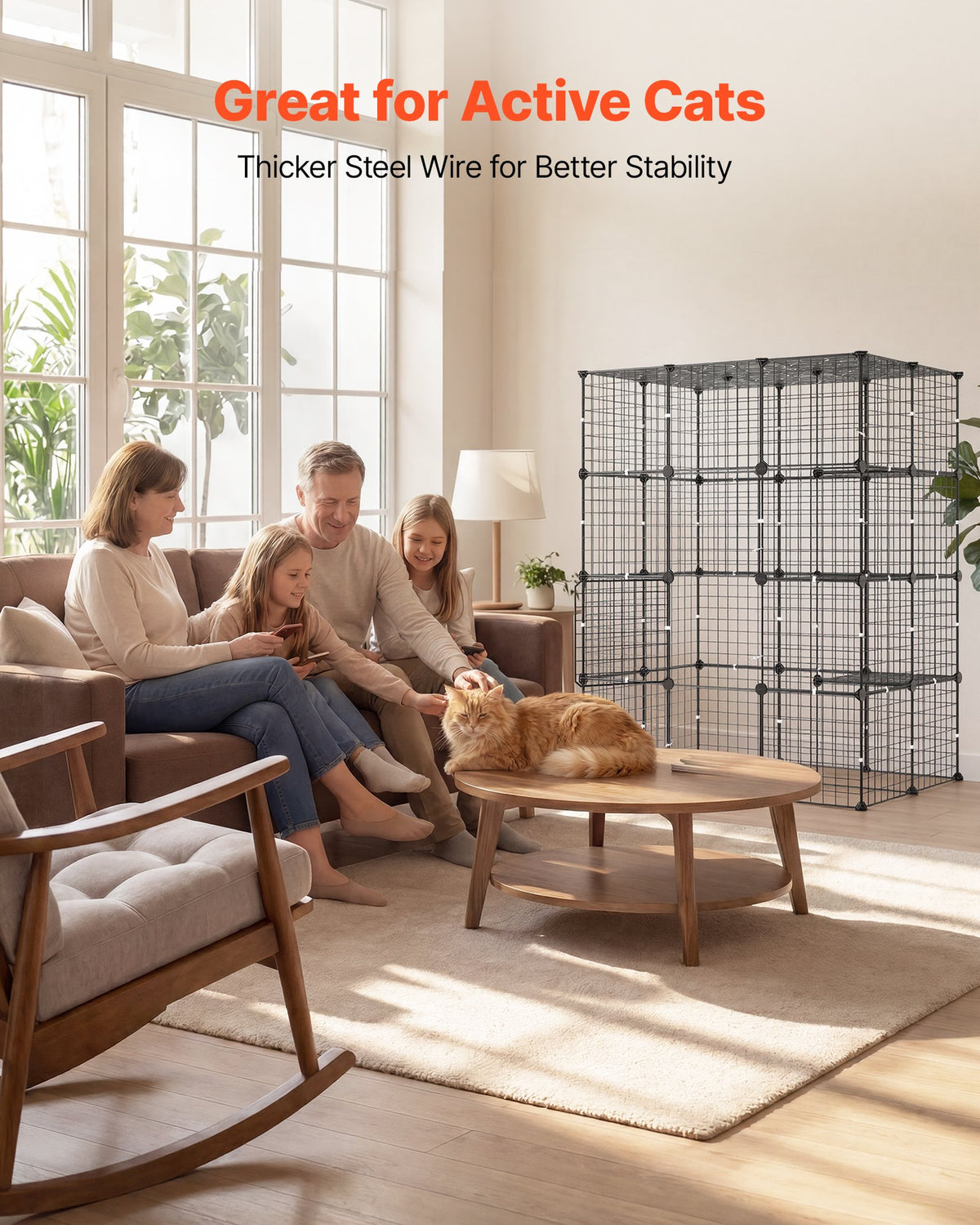Cat Cage 4-Tier 104.1x71.1x139.7 cm DIY Cat Playpen Indoor Enclosure, Detachable Metal Wire Kennel Crate with 4 Doors, Large Exercise Place Ideal for 1-2 Cats, Kittens and Small Animals, Black