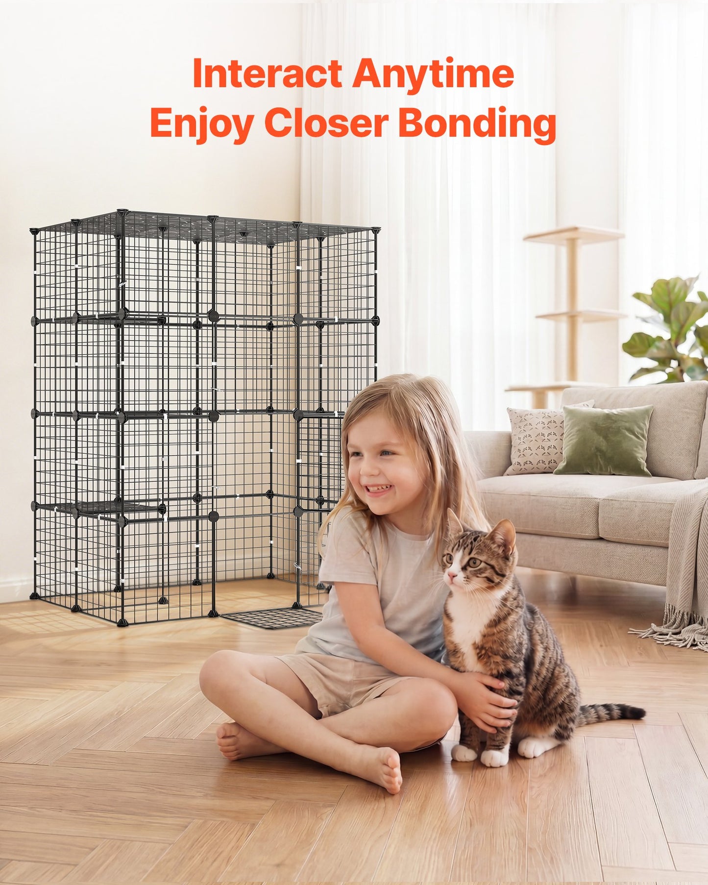 Cat Cage 4-Tier 104.1x71.1x139.7 cm DIY Cat Playpen Indoor Enclosure, Detachable Metal Wire Kennel Crate with 4 Doors, Large Exercise Place Ideal for 1-2 Cats, Kittens and Small Animals, Black