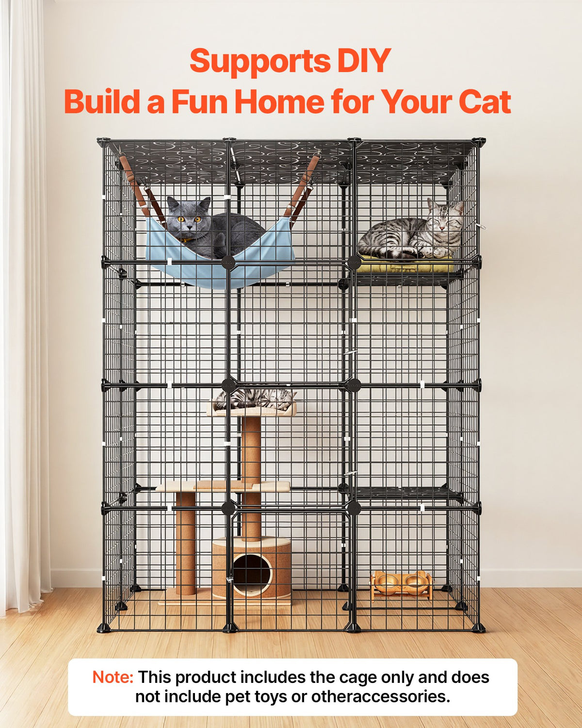 Cat Cage 4-Tier 104.1x71.1x139.7 cm DIY Cat Playpen Indoor Enclosure, Detachable Metal Wire Kennel Crate with 4 Doors, Large Exercise Place Ideal for 1-2 Cats, Kittens and Small Animals, Black