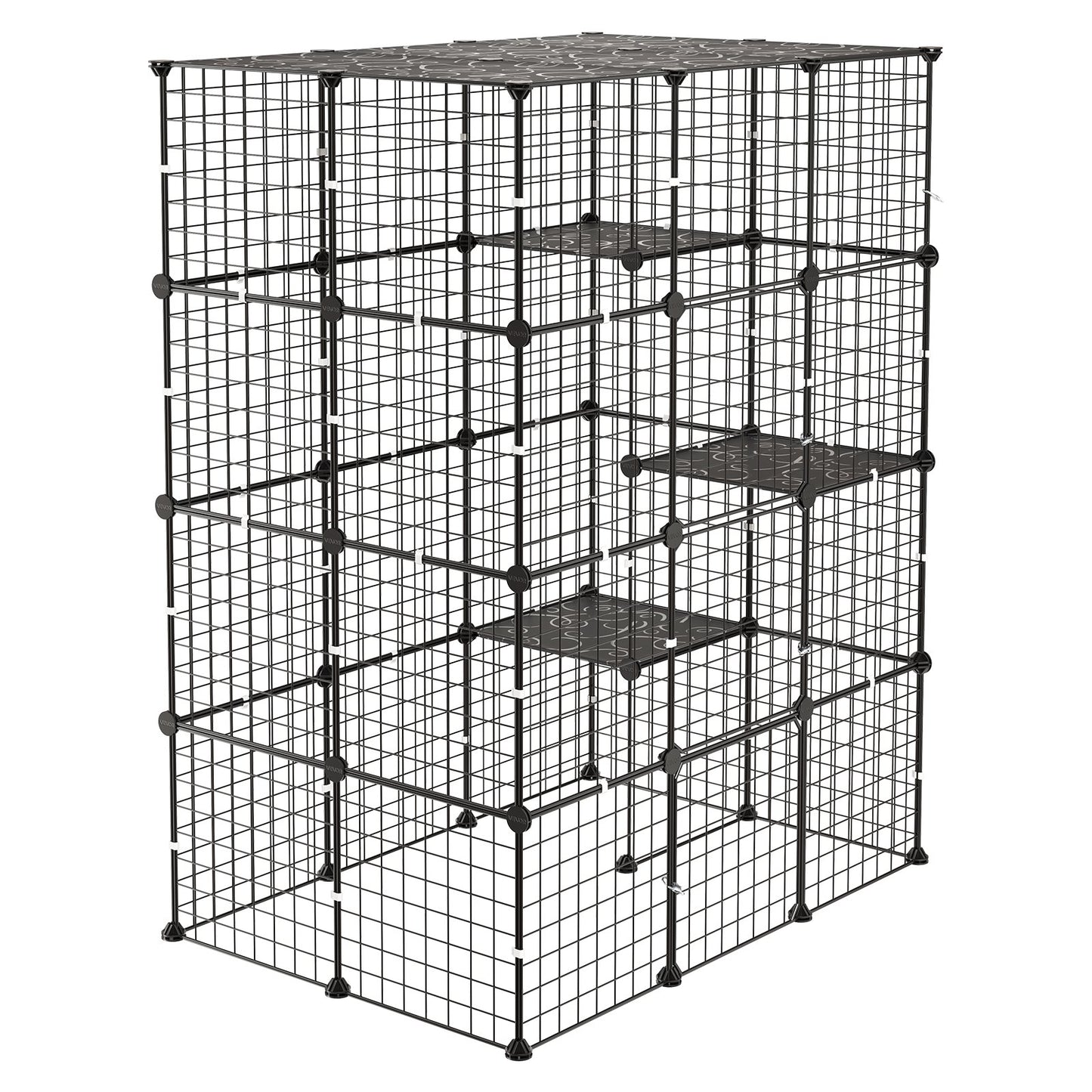 Cat Cage 4-Tier 104.1x71.1x139.7 cm DIY Cat Playpen Indoor Enclosure, Detachable Metal Wire Kennel Crate with 4 Doors, Large Exercise Place Ideal for 1-2 Cats, Kittens and Small Animals, Black