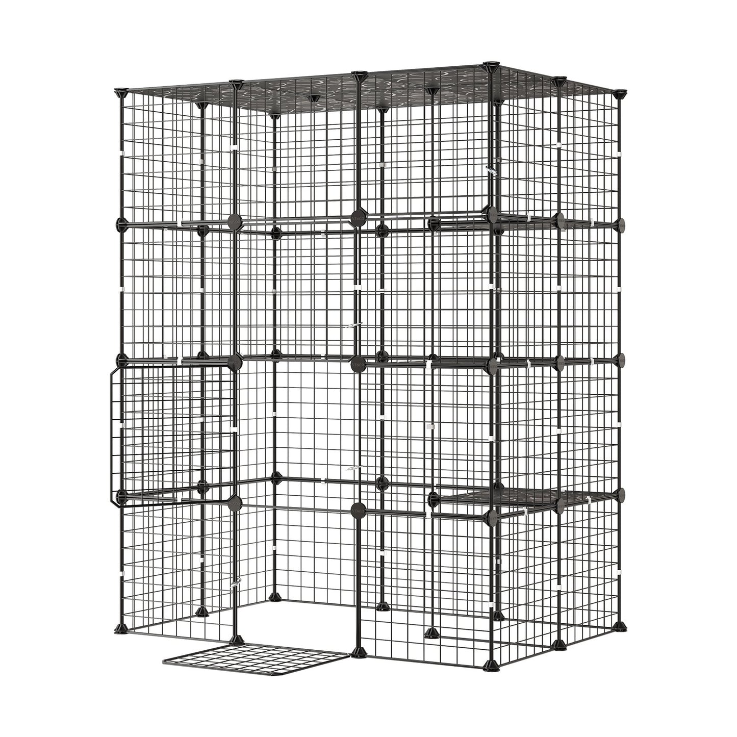 Cat Cage 4-Tier 104.1x71.1x139.7 cm DIY Cat Playpen Indoor Enclosure, Detachable Metal Wire Kennel Crate with 4 Doors, Large Exercise Place Ideal for 1-2 Cats, Kittens and Small Animals, Black