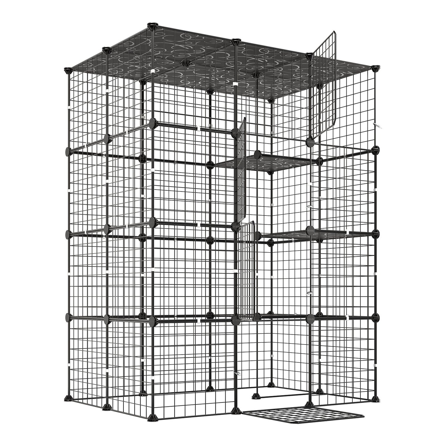 Cat Cage 4-Tier 104.1x71.1x139.7 cm DIY Cat Playpen Indoor Enclosure, Detachable Metal Wire Kennel Crate with 4 Doors, Large Exercise Place Ideal for 1-2 Cats, Kittens and Small Animals, Black