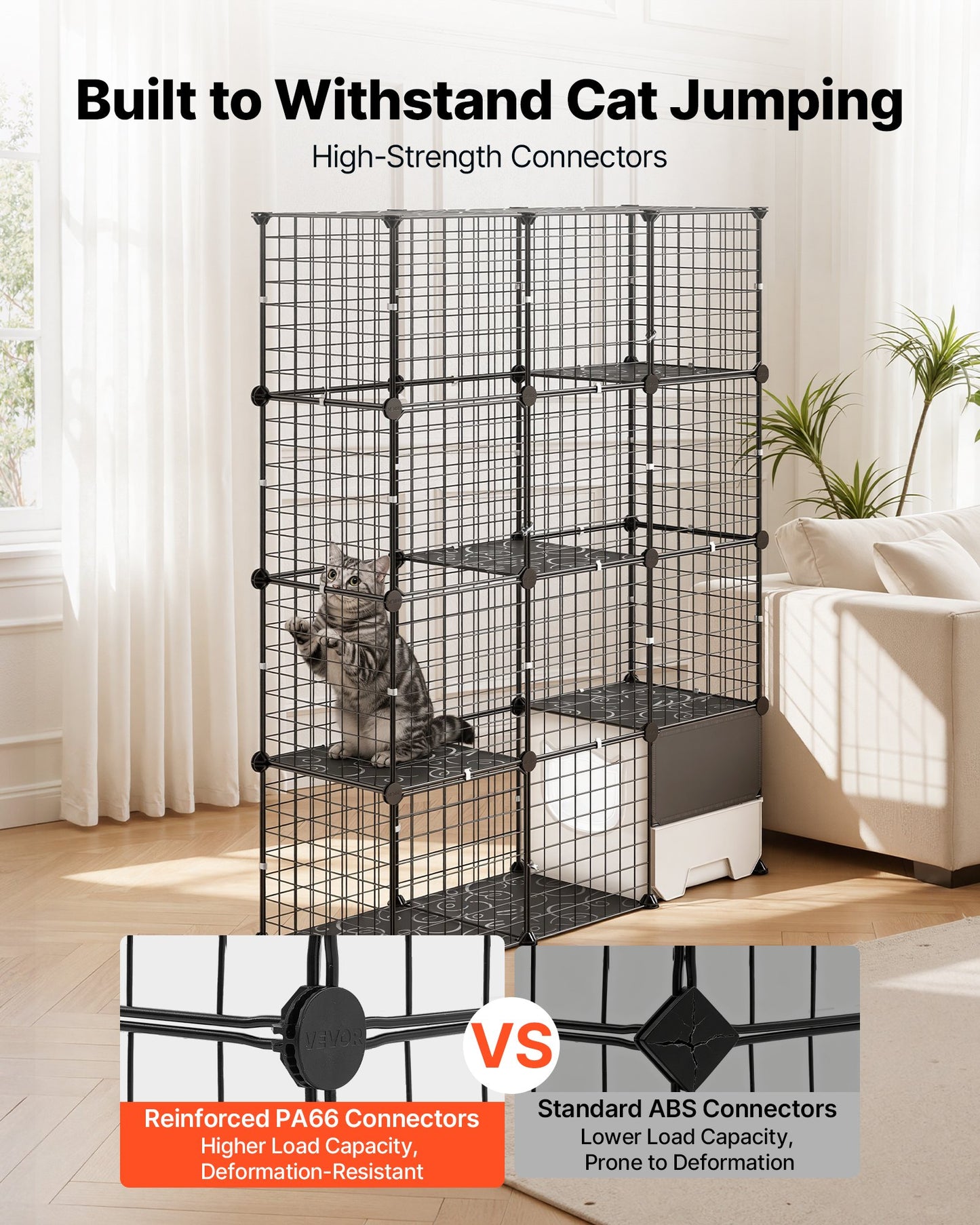 Cat Cage 4-Tier 104.1x35.5x139.7 cm DIY Cat Playpen with Litter Box, Indoor Enclosure Detachable Metal Wire Kennel Crate, Large Exercise Place for 1-2 Cats, Kitten, Ferret & Small Animals, Black