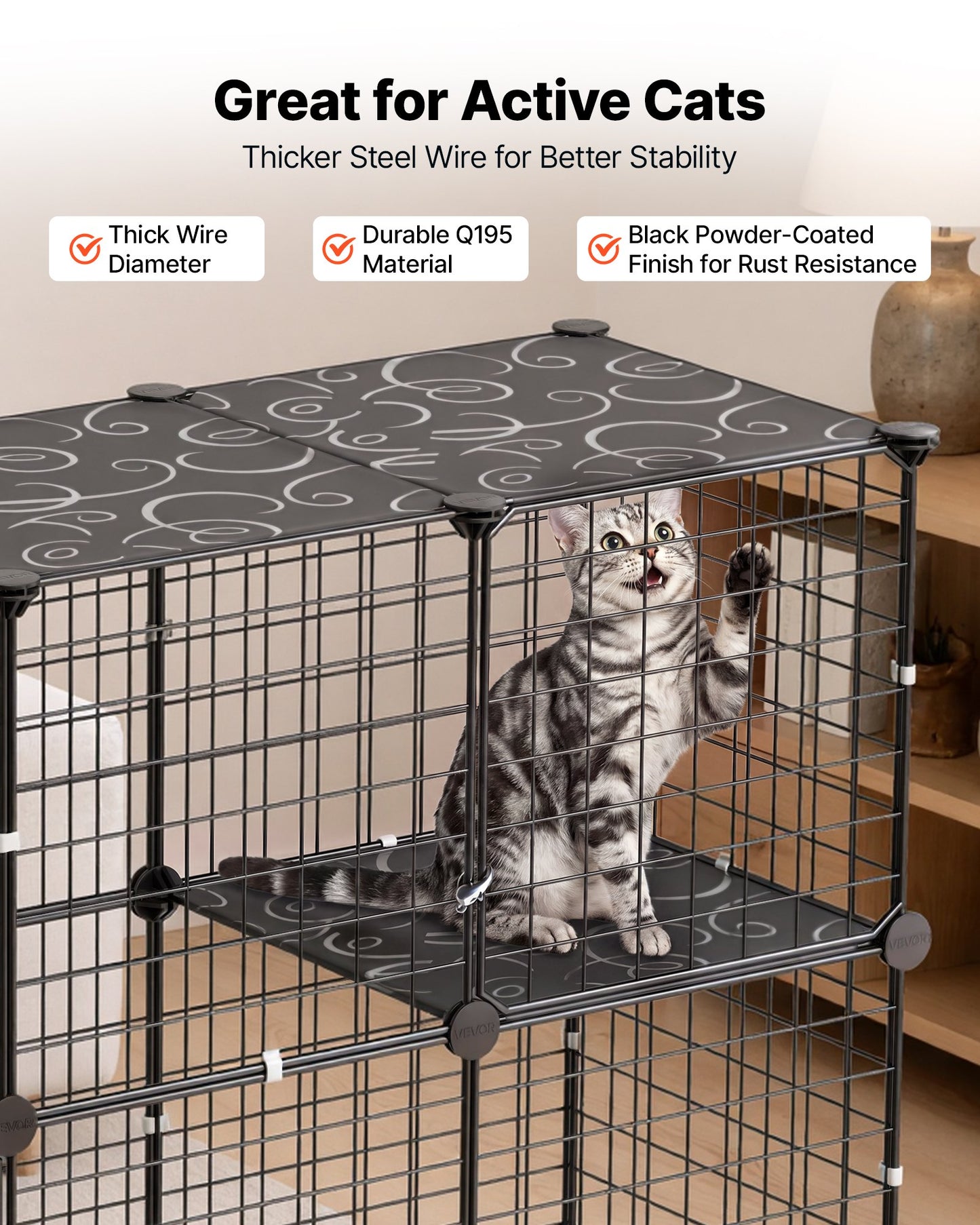 Cat Cage 4-Tier 104.1x35.5x139.7 cm DIY Cat Playpen with Litter Box, Indoor Enclosure Detachable Metal Wire Kennel Crate, Large Exercise Place for 1-2 Cats, Kitten, Ferret & Small Animals, Black