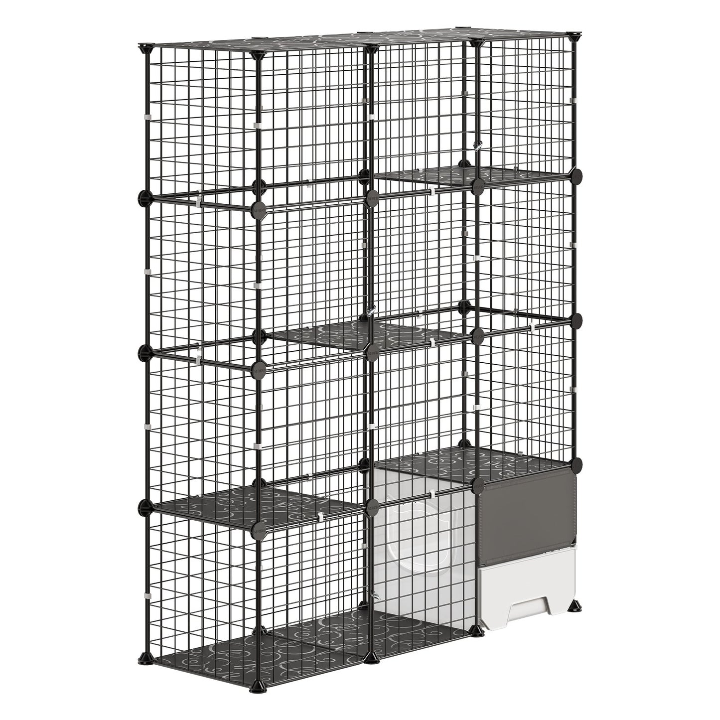 Cat Cage 4-Tier 104.1x35.5x139.7 cm DIY Cat Playpen with Litter Box, Indoor Enclosure Detachable Metal Wire Kennel Crate, Large Exercise Place for 1-2 Cats, Kitten, Ferret & Small Animals, Black