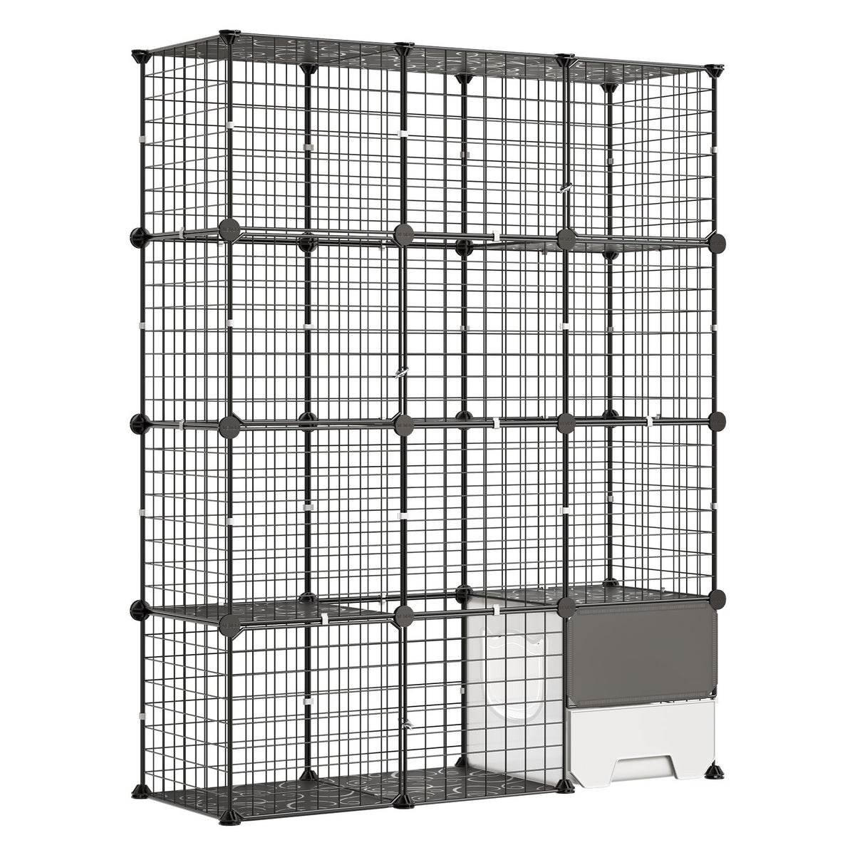 Cat Cage 4-Tier 104.1x35.5x139.7 cm DIY Cat Playpen with Litter Box, Indoor Enclosure Detachable Metal Wire Kennel Crate, Large Exercise Place for 1-2 Cats, Kitten, Ferret & Small Animals, Black