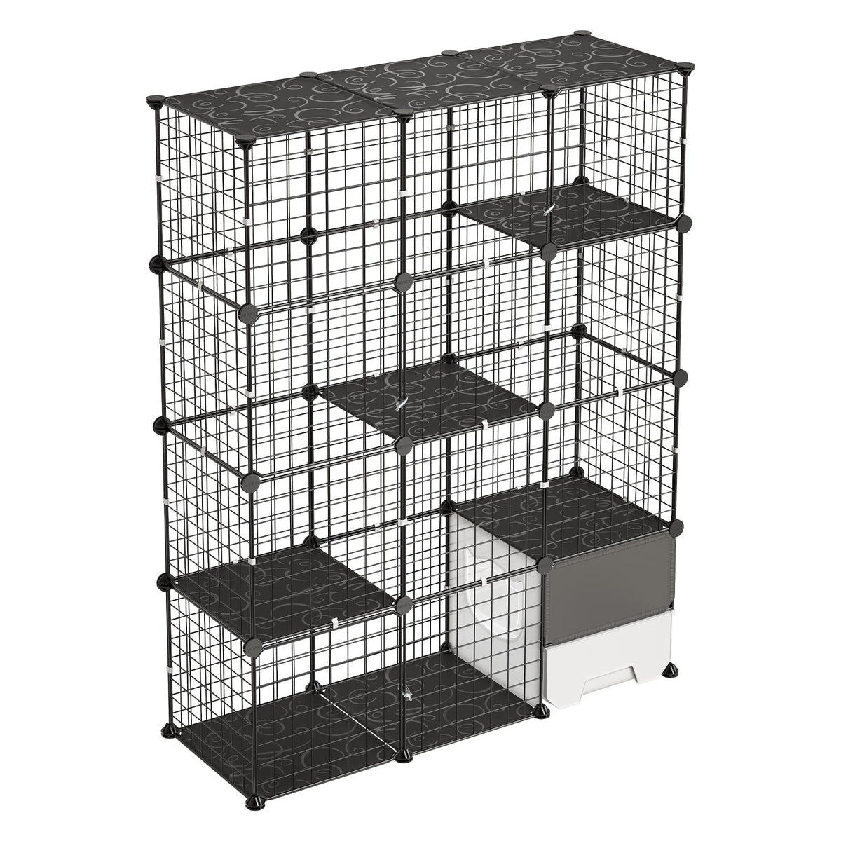 Cat Cage 4-Tier 104.1x35.5x139.7 cm DIY Cat Playpen with Litter Box, Indoor Enclosure Detachable Metal Wire Kennel Crate, Large Exercise Place for 1-2 Cats, Kitten, Ferret & Small Animals, Black