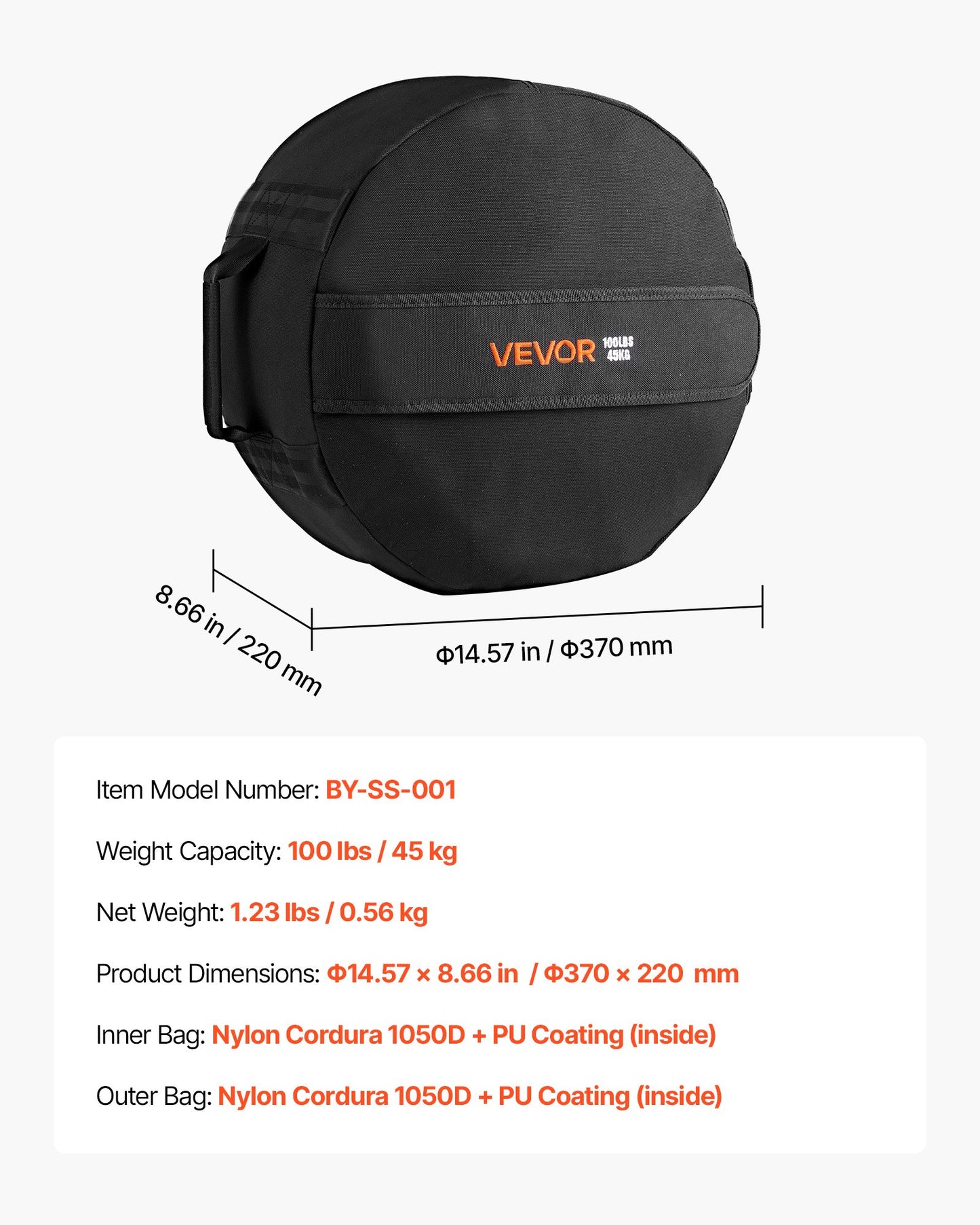 Workout Sandbag, Heavy Duty Workout Power Bags with Handles, 45 kg Slam Bag for Fitness Strength Weight Training Cross-Training, Home Gym Exercise, Black (Unfilled)